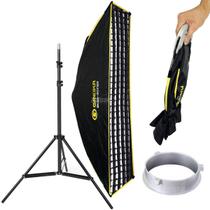 Softbox Com Grid 30x120cm Dobrável Greika Encaixe Bowens + Tripé 2,4m