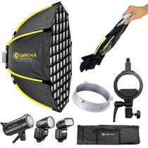 Softbox Octa com Grid 45cm Dobravel encaixe Bowens + Adaptador Flash Speedlite Greika 2 Em 1