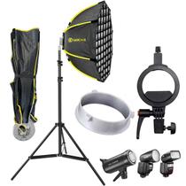 Softbox Octa Grid 45cm Para Flash Estúdio Bowens E Speedlite Greika 2 Em 1 + Tripé