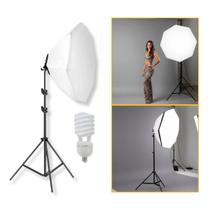 Softbox Octogonal TudoPraFoto 70cm com Tripé de Iluminação 1,9m e Lâmpada 135W - 220V