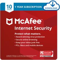 Software Antivírus McAfee Internet Security para 10 Dispositivos - 1 Ano