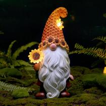 Solar Garden Gnome Olekki Sunflower LED para decoração externa