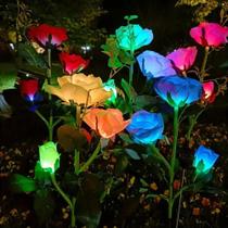 Solar LED Rose Garden Light 3 Cabeças Decoração De Cemitério Para Lâmpadas De Gramado De Pátio