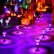 Solar Lights Priddop Halloween, pacote com 8, LED roxo, impermeável