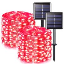 Solar Outdoor String Lights JMEXSUSS, pacote com 2, 33 pés, 100 LED, vermelho, impermeável