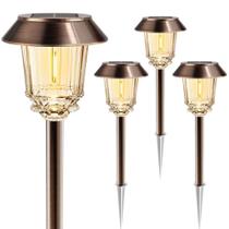Solar Pathway Lights HMDecor, pacote com 4 IP65, impermeável, branco quente Solar Pathway Lights HMDecor, pacote com 4 IP65, impermeável, branco quente