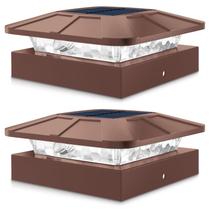 Solar Post Cap Lights Peasur 4x4 em 3 modos, 2 pacotes, marrom