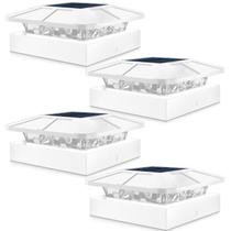 Solar Post Cap Lights Peasur 4x4 White Waterproof, pacote com 4