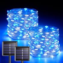 Solar String Lights JMEXSUSS, pacote com 2, 33 pés, 100 LEDs, azul, branco Solar String Lights JMEXSUSS, pacote com 2, 33 pés, 100 LEDs, azul, branco