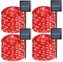 Solar String Lights QITONG, pacote com 4, 100 LED, 10 m, vermelho, impermeável Solar String Lights QITONG, pacote com 4, 100 LED, 10 m, vermelho, impermeável