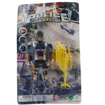 Soldadinho Policial Infantil de Plástico com Helicóptero