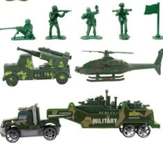 Soldadinhos plásticos e veículos de guerra miniaturas