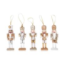 Soldados Quebra-Nozes Dourados Brilhantes De 12CM, Conjunto De 5 Enfeites De Natal Artesanais Soldados Quebra-Nozes Dourados Brilhantes De 12CM, Conjunto De 5 Enfeites De Natal Artesanais
