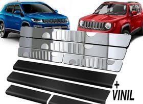 Soleira Aço Inox Premium Para Jeep Renegade E Compass + Vinil