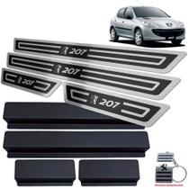 Soleiras Aço Inox Peugeot 207 2009 A 2015 Preto Alto Relevo