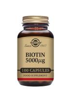 Solgar Biotin 5000 mcg, 100 Veg Caps - Promover Pele Saudável, Unhas e Cabelo - Suporta Produção de Energia, Proteína, Carboidratos & Metabolismo de Gordura - Vitamina B - Não OGM, Vegan, Sem Glúten - 100 Porções