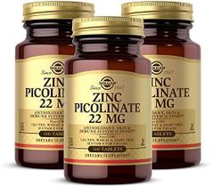 Solgar Picolinato de Zinco 22 mg, 100 Comprimidos - Embalagem de 3 - Suporte Antioxidante, Cutâneo e Imunológico - Não OGM, Vegano, Sem Glúten, Sem Laticínios, Kosher - 300 Porções Totais