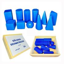 Sólidos Geométricos 11 Peças em Madeira Brinquedo Educativo Pedagógico Figuras Formas Geométricas
