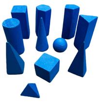 Sólidos Geométricos 11 Peças em Madeira Brinquedo Educativo Pedagógico
