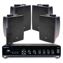 Som Academia Bluetooth Usb Controle Slim 2000 + 04 Caixas Jbl C321 Preta Fixar Parede