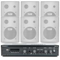 Som Ambiente Bluetooth Amplificador Receiver Frahm Slim 1600 Com 6 Caixas Ps200 Frahm