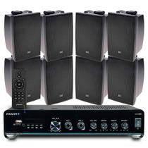 Som Ambiente Igreja Bluetooth Controle Remoto Slim 2000 + 08 Caixas Jbl C321 Preta Fixar Parede