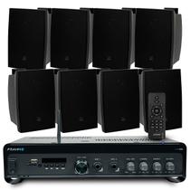 Som Ambiente Igreja Eventos Chacara Bluetooth Usb + 8 Jbl Caixa Potente Cor Preto