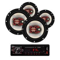 Som Automotivo Bluetooth USB Aux + Alto-Falante Triaxial 6" 50W RMS