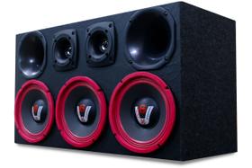 Som Automotivo Caixa Trio 3 Alto Falantes 8 Pol + Corneteira