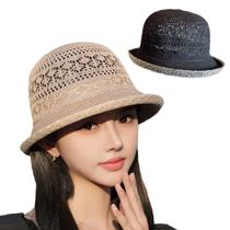 Sombrero tipo bucket HunterBee tejido de crochet con paja y lana para mujer