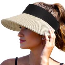 Sombrero visor de paja con ala ancha enrollable color beige para la playa