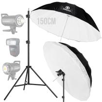 Sombrinha 150cm Rebatedora Preta Branca Greika Com Capa Difusora E Tripé Sombrinha 150cm Rebatedora Preta Branca Greika Com Capa Difusora E Tripé