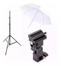 Sombrinha Difusora Branca 110cm Suporte Flash E Tripé 2m Sombrinha Difusora Branca 110cm Suporte Flash E Tripé 2m