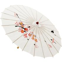 Sombrinha Japonesa em Bambu Branca Floral
