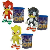 Sonic Amarelo, Preto E Vermelho - Kit 3 Bonecos + Canecas