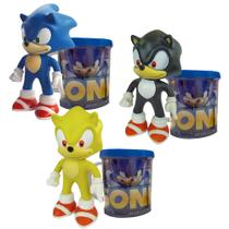 Sonic Azul, Preto e Amarelo- Kit com 3 bonecos + canecas Sonic Azul, Preto e Amarelo- Kit com 3 bonecos + canecas