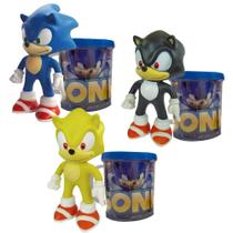 Sonic Azul, Preto E Amarelo- Kit Com 3 Bonecos + Canecas - Super Size Figure Collection