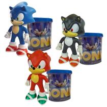 Sonic Azul, Preto E Vermelho - Kit Com 3 Bonecos + Canecas - Super Size Figure Collection