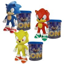 Sonic Azul, Vermelho E Amarelo- Kit Com 3 Bonecos + Canecas - Super Size Figure Collection