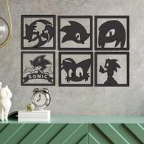 Sonic The Hedgehog Vazado Preto e Branco 16x16cm MDF 3mm Quadro Geek Gamer Decoração Presente