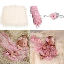 SOONHUA 3 Pcs Baby Photo Props Cobertor Fofo + Wrap + Headband Set Newborn Photography Wrap Mat