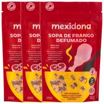 Sopa de Frango Defumado Mexidona contendo 3 pacotes de 110g cada