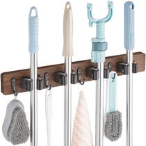 Soporte de Pared para Mopas y Escobas OUTNILI, 35,5 cm, 4 Ranuras y 4 Ganchos Soporte de Pared para Mopas y Escobas OUTNILI, 35,5 cm, 4 Ranuras y 4 Ganchos