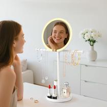 Soporte Organizador de Joyería con Espejo de Maquillaje Iluminado 2 en 1