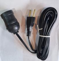 Soquete bocal 2p com extensão 3m preta com pino macho 10a