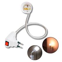 Soquete C/ Tomada Bocal E27 Bivolt 40cm Flexível Lâmpada Luz Quarto Sala Abajur Cozinha Botão Liga