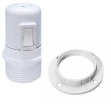 Soquete e27 baquelite semi-roscado c/tecla diâm.38mm c/niple m10x1 branco