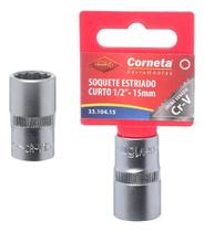 Soquete Estriado Curto 15mm Encaixe de 1/2 Polegada Corneta Profissional