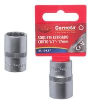 Soquete Estriado Curto 17mm Encaixe 1/2 Polegada Corneta Pro