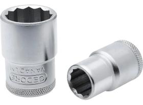 Soquete Estriado Curto Encaixe 1/2 polegada 20mm Aço CRV Cromo Vanádio Niquelado Cromado Polido Gedore D19 PorcaParafuso